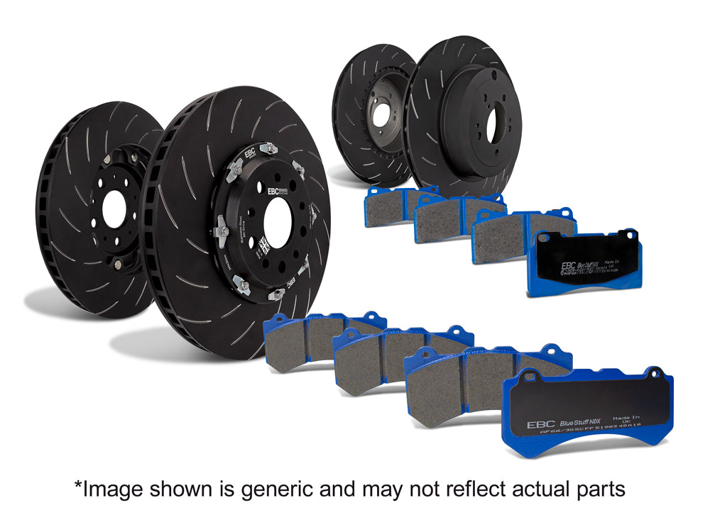 EBC Bluestuff NDX Pad & 2pc Disc Kit FULL VEHICLE 2pc disc kit & swept groove rear (P2DK034B)