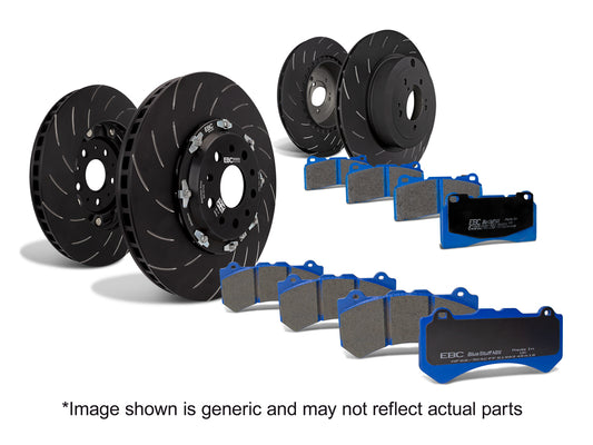 EBC Bluestuff NDX Pad & 2pc Disc Kit FULL VEHICLE 2pc disc kit & swept groove rear (P2DK037B)